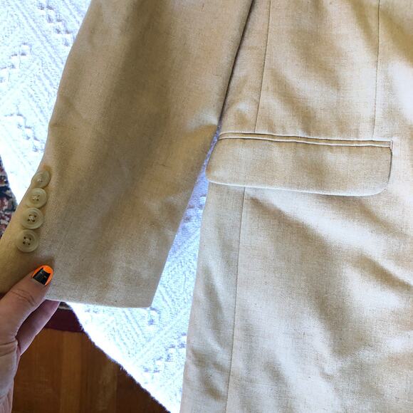 Chaps Linen Blend Blazer Tan Herringbone Sport Coat Jacket Size 42L Preppy - Picture 4 of 12